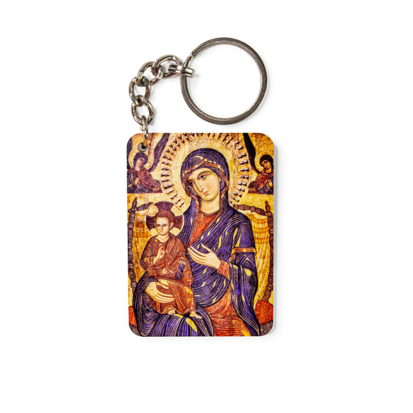Madonna and Child Enthroned - Wooden Icon Keychain