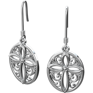 Logos Jewelry - Encircled Cross, Sterling Silver Earrings