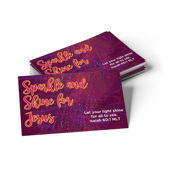 Children's Pass Along Scripture Cards - Sparkle and Shine for Jesus, Pack of 25 - With Stand