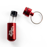 Oil Vial Keyring showing open keyring vial holder with vial inside