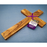 14" Olive Wood Wall Cross adorned with purple ribbon