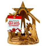 Olive Wood 3D Nativity Scene Grotto Ornament - Large with Christmas tag