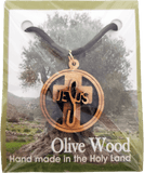 Olive Wood 3D Jesus Cross Round Necklace packaging