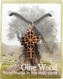 Olive Wood Flat Filigree Cross Necklace packaging