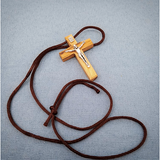 Olive Wood Crucifix Necklace with brown cord
