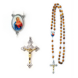Olive Wood Rosary with Immaculate Heart of the Virgin Mary Oval Medal close view 