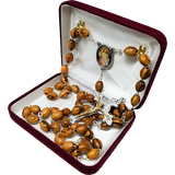 Olive Wood Rosary with Divine Mercy of Jesus Oval Medal in velvet box