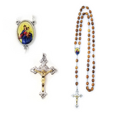 Olive Wood Rosary with Virgin Mary and Jesus Oval Medal close view of features