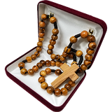 Olive Wood Robe Rosary with Dangling Cross Pendant in velvet box