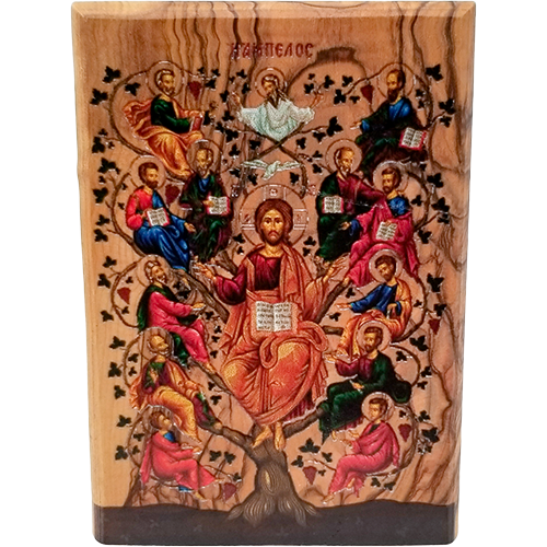 Jesus and the 12 Apostles Olive Wood Color Icon
