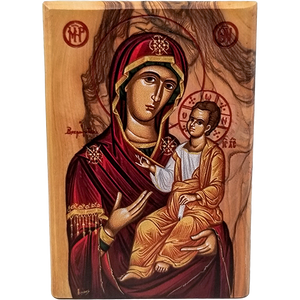 Virgin Mary of Jerusalem Olive Wood Color Icon