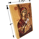 Virgin Mary of Jerusalem Olive Wood Color Icon dimensions