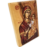 Virgin Mary of Jerusalem Olive Wood Color Icon side view