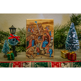 Nativity Scene Olive Wood Color Icon on a mantle