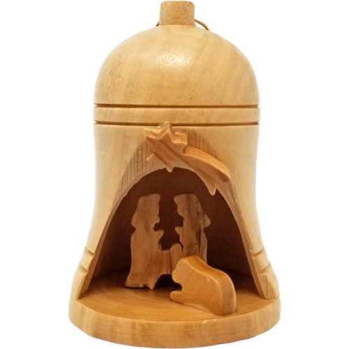 Nativity Bell Ornament  -3D - Holy Land Olive Wood - Medium