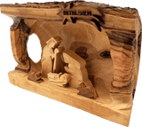 Nativity Grotto Log With Bark 3D Holy Land Olive Wood - Large- Made in Bethlehem pivoted left
