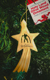 Olive Wood Bethlehem Shooting Star Nativity 4" Ornament on a Christmas tree