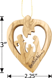 Olive Wood Bethlehem Heart Nativity 3" Ornament  dimensions