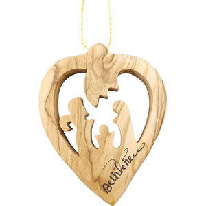 Olive Wood Bethlehem Heart Nativity 3" Ornament 