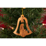 Nativity Bell- Holy Land Olive Wood Ornament hanging on Christmas tree branch