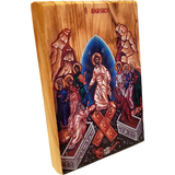 Holy Land Olive Wood Color Icon, the Resurrection of Jesus angled view