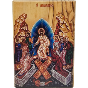 Holy Land Olive Wood Color Icon, the Resurrection of Jesus front view
