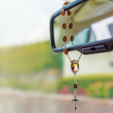 Jesus Divine Mercy, Holy Land Olive Wood Pocket Auto Rosary, Made in Bethlehem