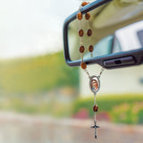 Virgin Mary Medjugorje, Holy Land Olive Wood Pocket Auto Rosary, Made in Bethlehem