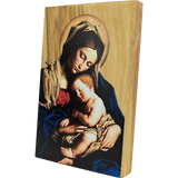 Madonna and Child, Holy Land Olive Wood Color Icon, Made in Bethlehem slanted view