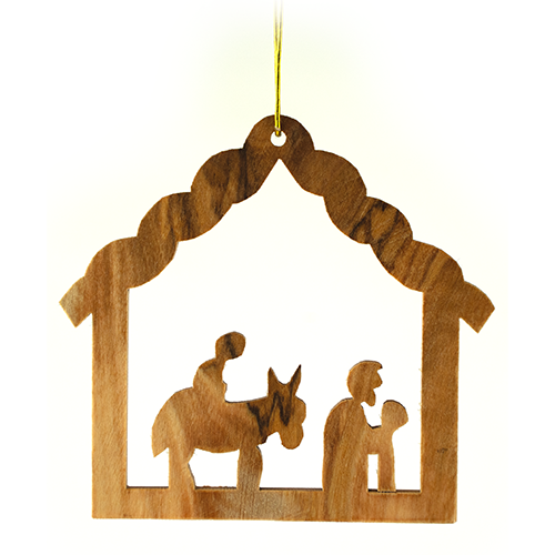 Mary and Joseph Travel -2D- Olive Wood Ornament - Holy Land