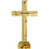 Back of holy land standing or hanging wall cross, imprinted with origin of Jerusalem