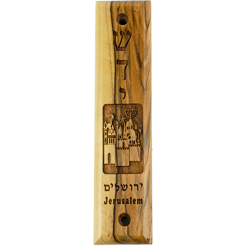 Shaddai & Jerusalem City Olive Wood Mezuzah with Scroll, Made in Israel, Religious Home Décor for Door & Wall, Includes Parchment Prayer Scroll, Jewish & Messianic House Wall Art