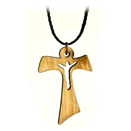 Tau Cross & Jesus Silhouette Olive Wood Necklace