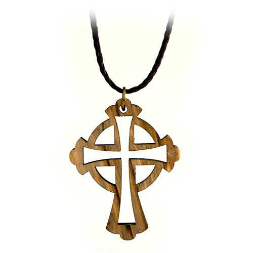 Open Celtic Cross with Ring, Olive Wood Necklace