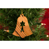 Bell with Star - 2D- Holy Land Olive Wood Ornament on a Christmas Tree Branch