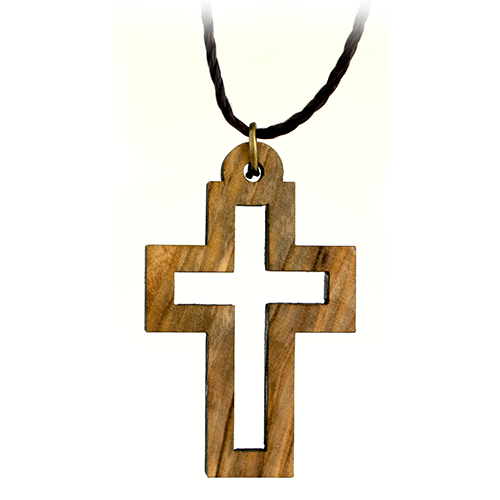 Latin Cross-in-Cross Olive Wood Necklace