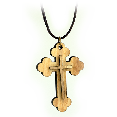 Greek Orthodox Layered Cross, Olive Wood Necklace