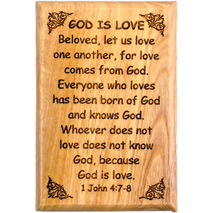 Bible Verse Fridge Magnets, God is Love - 1 John 4:7-8, 1.6" x 2.5" Olive Wood Religious Motivational Faith Magnets from Bethlehem, Home, Kitchen, & Office, Inspirational Scripture Décor front