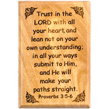 Bible Verse Fridge Magnets, Trust in the Lord - Proverbs 3:5-6, 1.6" x 2.5" Olive Wood Religious Motivational Faith Magnets from Bethlehem, Home, Kitchen, & Office, Inspirational Scripture Décor front