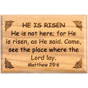 Bible Verse Fridge Magnets, He is Risen - Matthew 29:6, 1.6" x 2.5" Olive Wood Religious Motivational Faith Magnets from Bethlehem, Home, Kitchen, & Office, Inspirational Scripture Décor