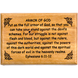 Bible Verse Fridge Magnets, Armor of God - Ephesians 6:11-12, 1.6" x 2.5" Olive Wood Religious Motivational Faith Magnets from Bethlehem, Home, Kitchen, & Office, Inspirational Scripture Décor front