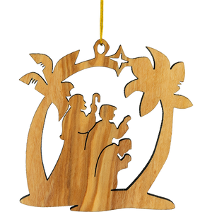 front view of 2D shepherds and palm trees Christmas hanging ornament