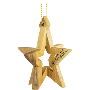 Bethlehem star 3-dimensional olive wood ornament from Israel