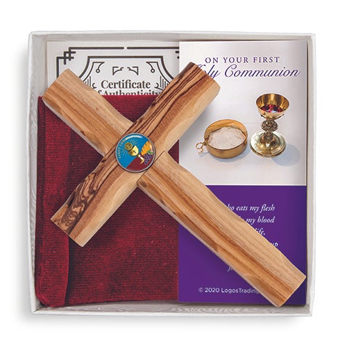 First Communion Confirmation Olive Wood Sacrament Cross