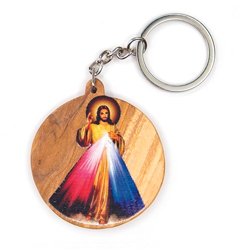 Jesus Divine Mercy, Olive Wood Catholic Keychain