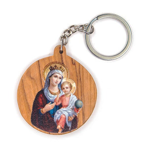 Virgin Mary Queen of Heaven, Olive Wood Catholic Keychain