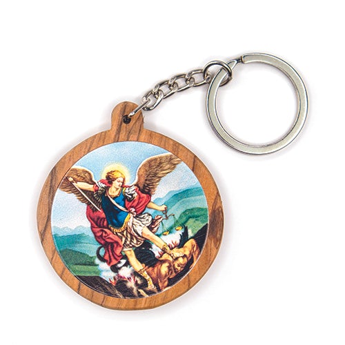 Archangel Saint Michael, Olive Wood Catholic Keychain