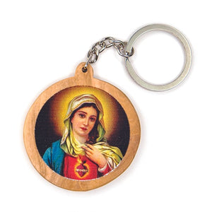 Sacred Heart of Mary (Red), Olive Wood Catholic Keychain