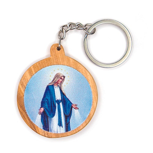 Our Lady of Grace, Olive Wood Catholic Keychain