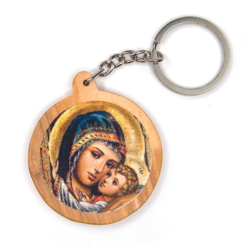 Madonna & Child, Olive Wood Catholic Keychain